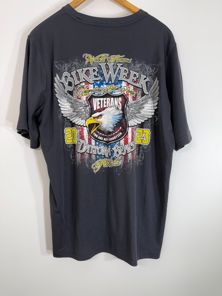 Bike Week Daytona 2023 Performance Shirt Mens Xl Dark Grey Veterans Motorcycle